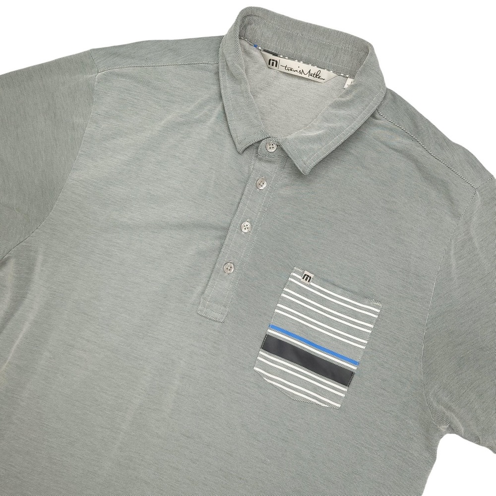 TravisMathew Polo Shirt Mens Large Gray Striped Pocket Golf‎ Pima Performance